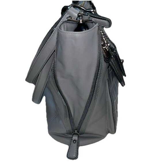 Coach Grey Leather Kristin Spectator Hobo Handbag Purse, Animal Print Top Handle - Picture 3 of 6